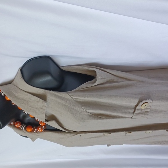 Virgo II Vintage Tan/Khaki Linen blend Sleeveless Shirt Dress, Maxi, sz 12 - Picture 3 of 5